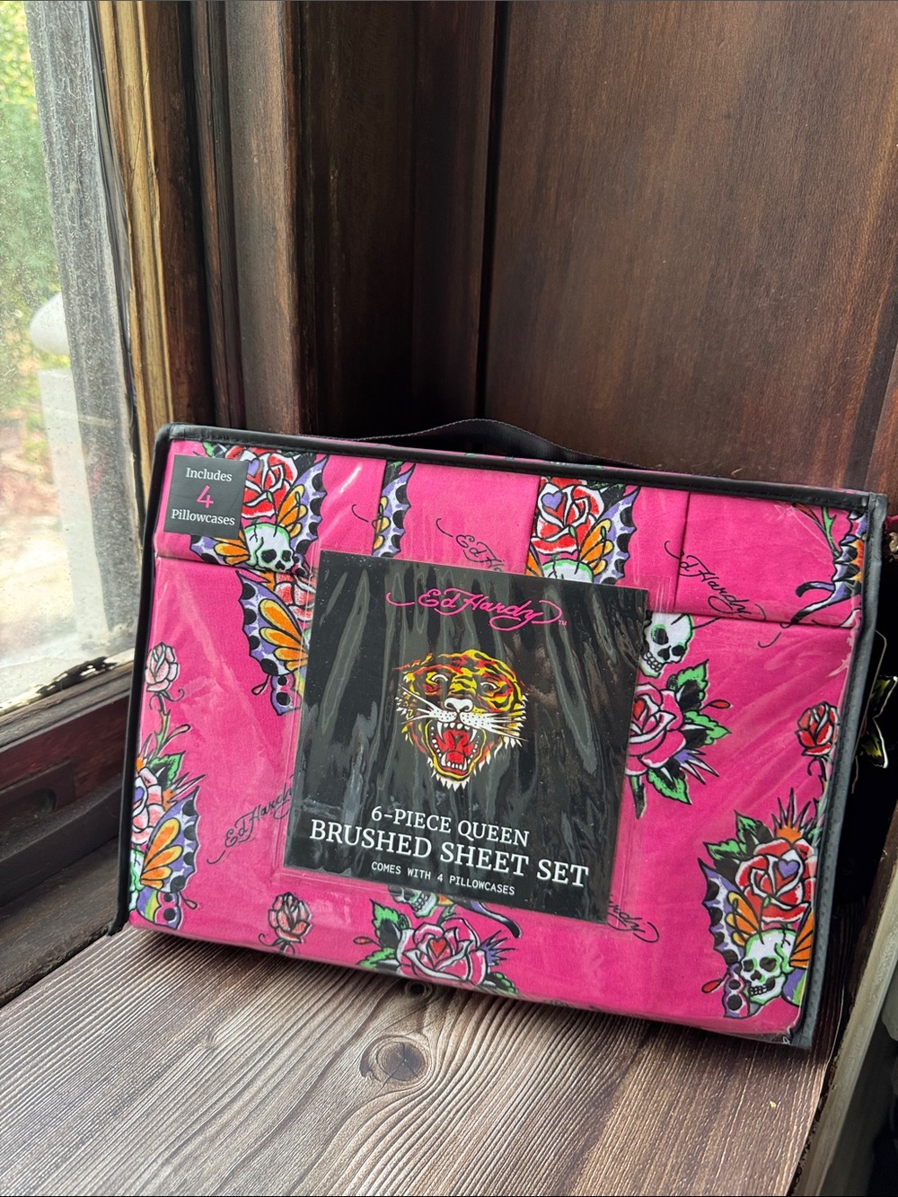 Ed Hardy Pink Floral & Tiger Queen Brushed Sheet Set